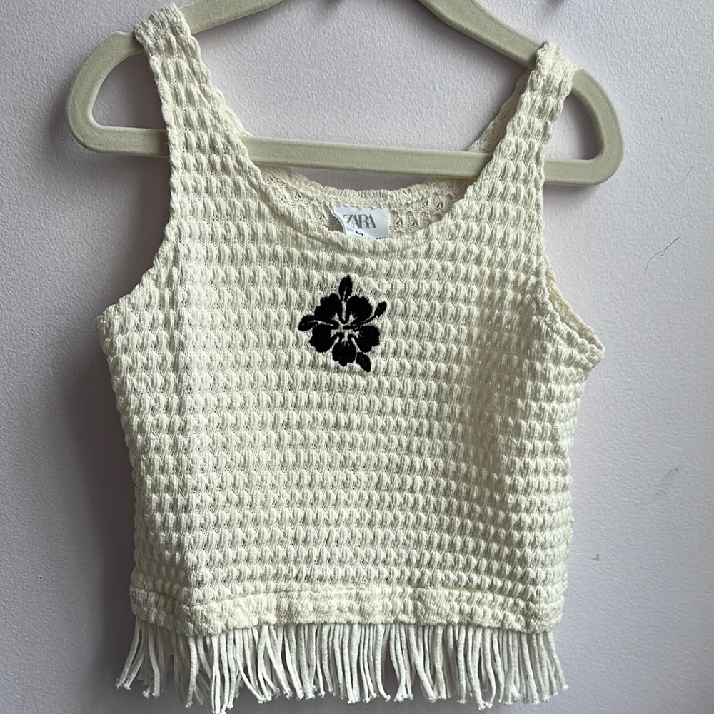 Zara Cream Knit Tank Top with Fringe